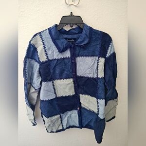 Denim and Co Women's Patchwork Leather Jacket Crochet
